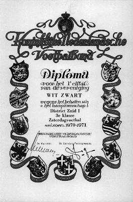Oorkonde kampioenschap derde klasse KNVB 1970-1971